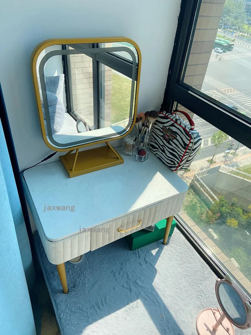 Description Picture 2 of itemNordic Mini Bay Window Dressing Table Home Dressers Bedroom Furniture Vanity Luxury Dressing Table with Mirror Storage Cabinet h