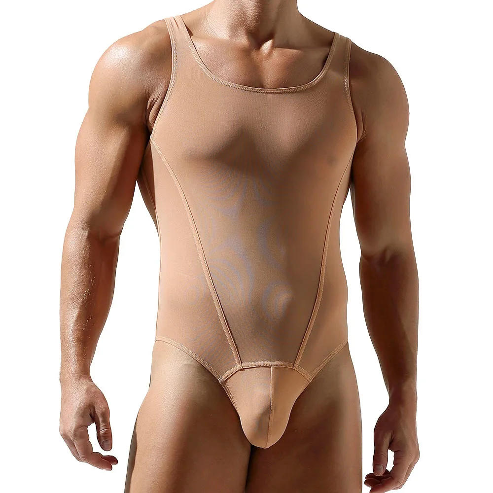 Description Picture 5 of itemXXL Men Mesh Undershirts Leotard See Through Sissy Sheer Bodysuits T-back Thongs Silk Slip Jumpsuits Wrestling Singlet Underwear
