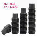 M2 M2.5 M3 M4 M5 M6 M8 - M16 Black Grade 12.9 Steel Hexagon Hex Socket Dog Point Set Screw Convex End Grub Headless Bolt DIN915