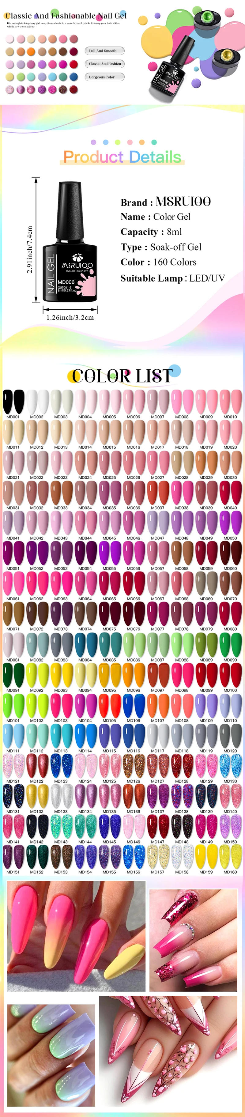 Description Picture 2 of item6pc All-season Gel Nail Polish Set Nude Pink Red Glitter Semi Permanent UV Gel Polish Kits All For Manicure Soak Off Vernis