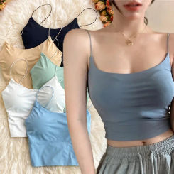 Ice Silk Crop Tops Women Sexy Tank Top Grils Summer Seamless Backless Vest Tube Top Underwear Padded Bra Camisole Lingerie