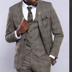 Brown Plaid New Arrival Men Suit Tailor-Made 3 Pieces Blazer Vest Pants One Button Gentle Wedding Groom Causal Prom Tailored