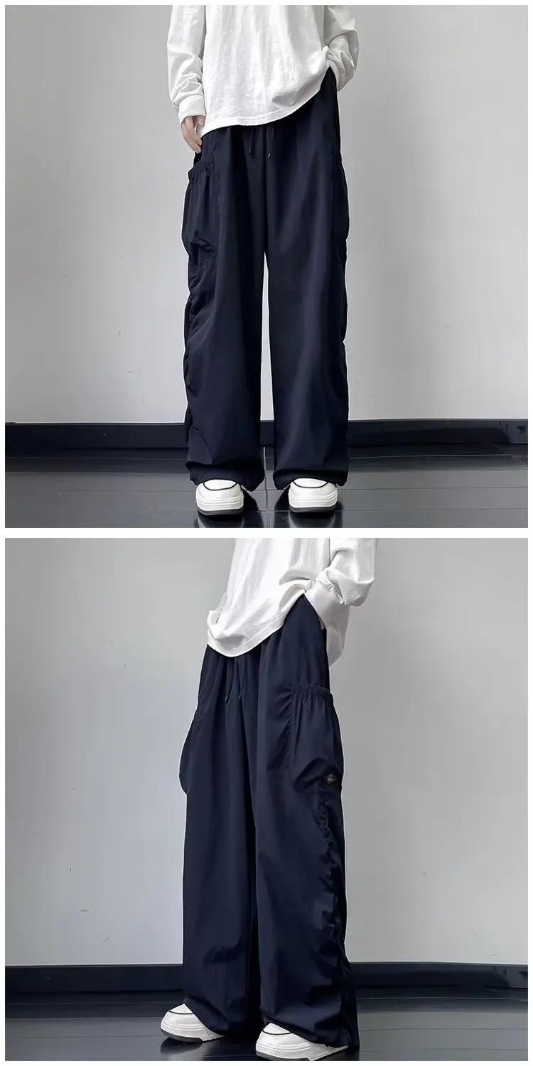 Description Picture 3 of itemy2k  Loose Pocket Fashionable Drawstring Foot Overalls Wide-leg Trousers streetwear men pants joggers cargo pants men korean