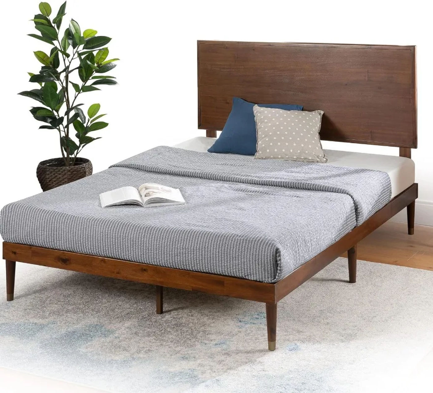 Description Picture 2 of itemRaymond Wood Platform Bed Frame with Adjustable Wood Headboard Solid Wood Foundation No Box Spring Needed Easy Assembly Queen