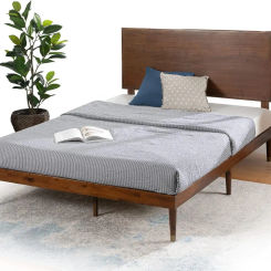 Raymond Wood Platform Bed Frame with Adjustable Wood Headboard Solid Wood Foundation No Box Spring Needed Easy Assembly Queen