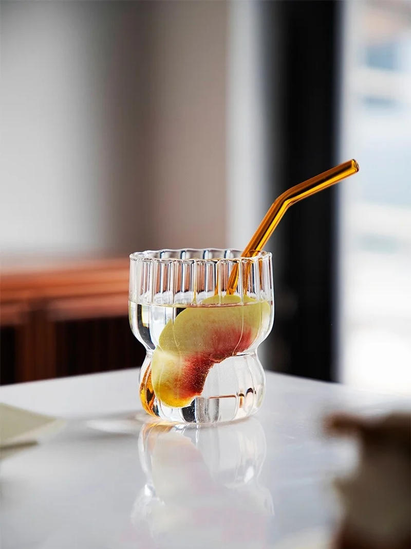 Description Picture 2 of item1Pcs 300ML Ins Iced Milk Coffee Glass Cups Ribbed Drinking Glasses Glassware For Cocktail Beer Soda Juice Home Bar Party