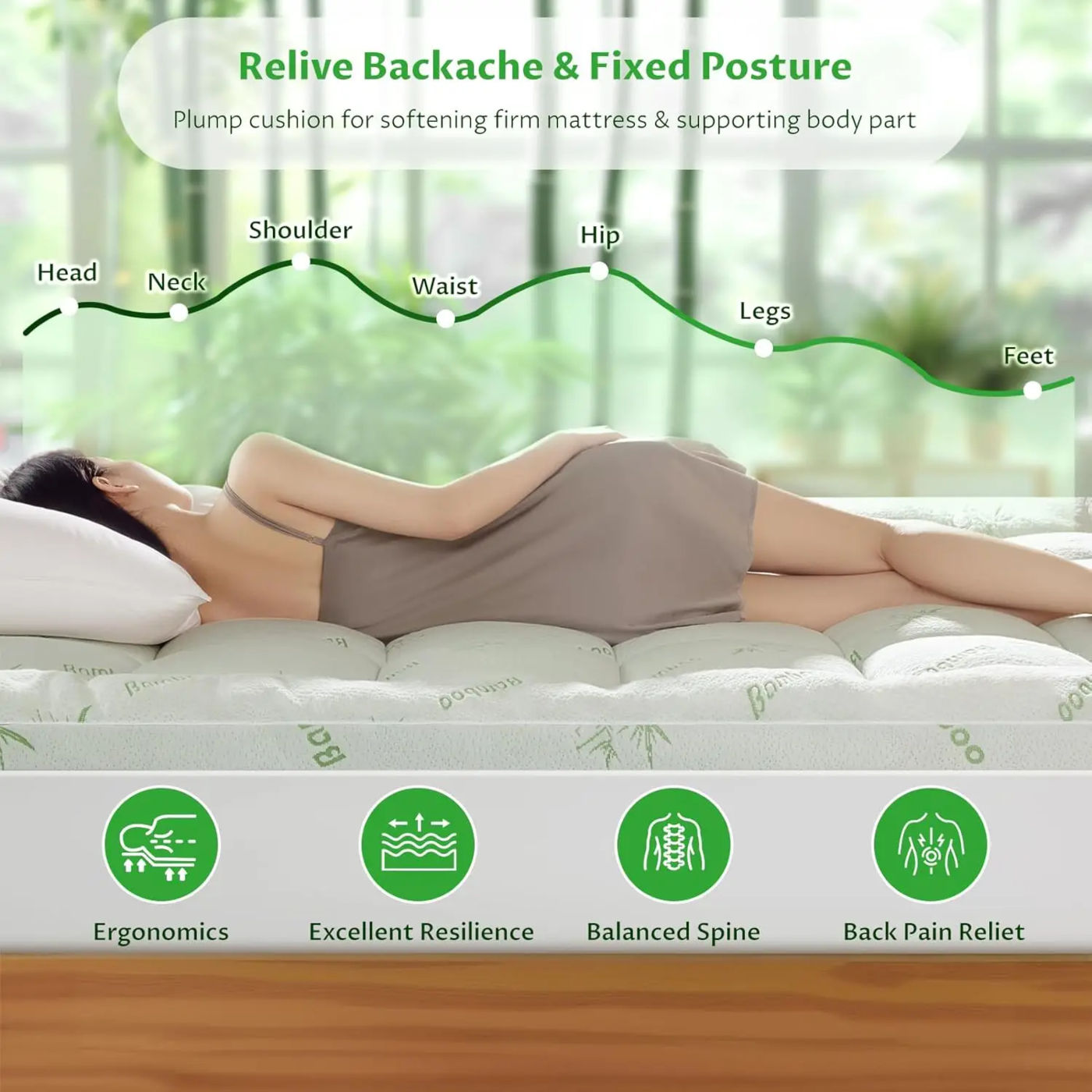 Description Picture 6 of itemBambu_Viscose Mattress Topper ,1200 GSM Cooling Mattress Pad,Extra Thick Pillow Top Mattress Topper for Back Pain
