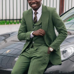2024 Green Fashion Peak Lapel Men Suit High Street Slim Fit Blazers Hombre Casual High Quality Custom 3 Piece Set Costume Homme