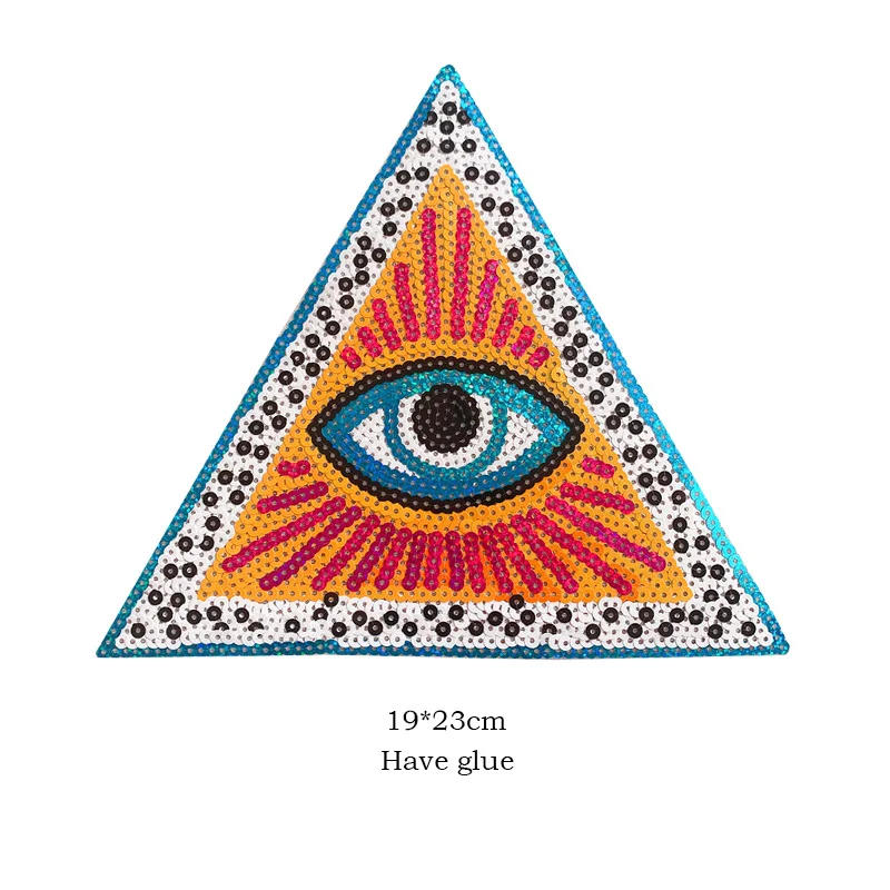 Description Picture 3 of itemLarge Devil Eyes Sequin Patches and Appliques Heart Eye Embroidery Iron-on Patches for Clothing Unicorn Decor Sticker on Jacket