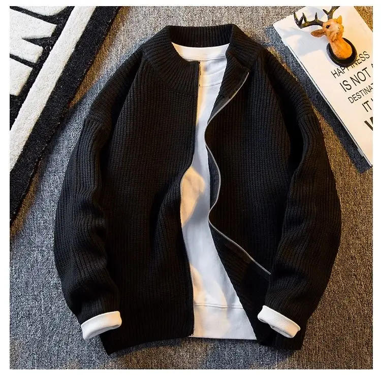 Description Picture 6 of itemAutumn Winter Thickened Solid Knitted Cardigan Jackets Men Retro Loose Casual High Street Cardigans Men Tops Male Clothes