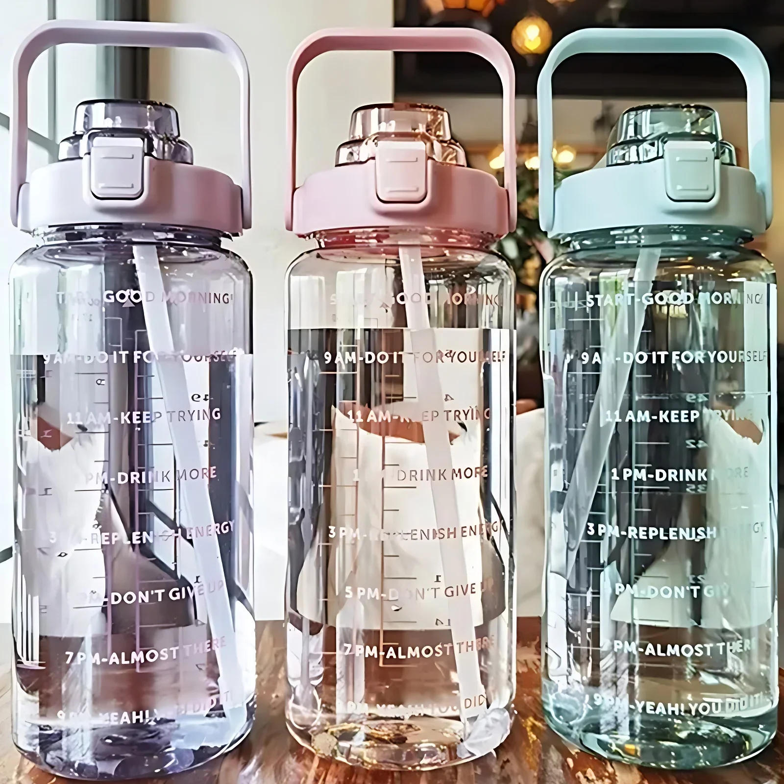 Description Picture 4 of item2L Sports Water Bottle with Straw Men Women Fitness Water Bottles Outdoor Sports Cold Water Bottlesc with Time Marker Drinkware