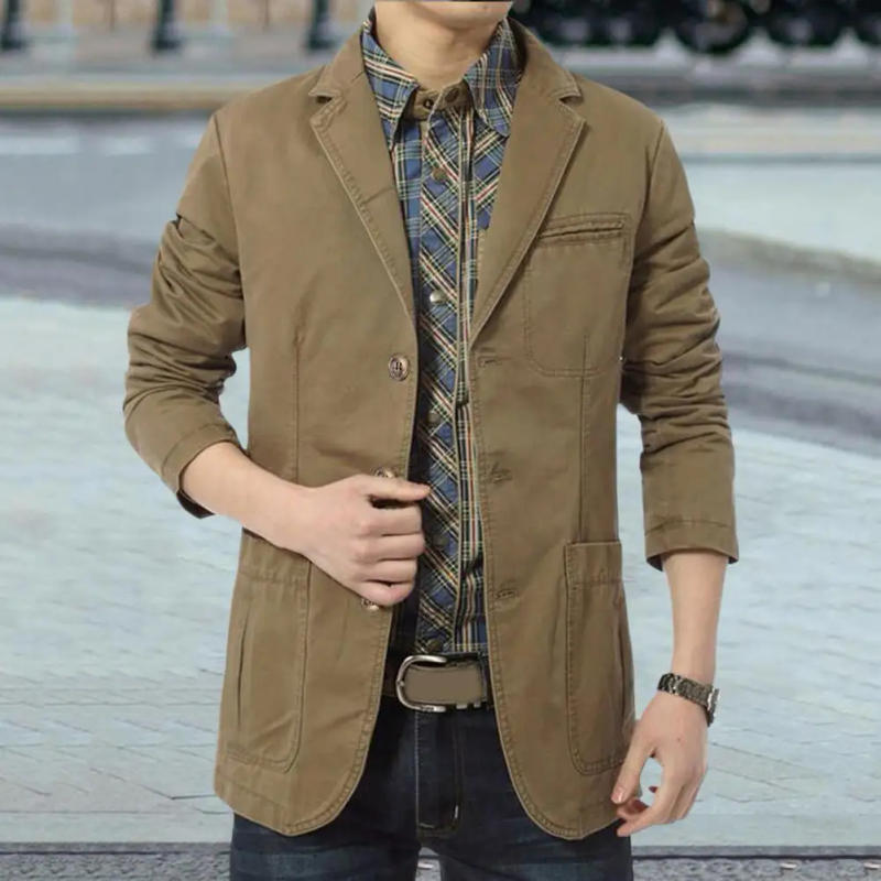 Description Picture 5 of itemMen Suit Coat Long Sleeve Lapel Collar Single-breasted Slim Fit Pockets Keep Warm Cotton Male Casual Blazer Jacket Casual Blazer