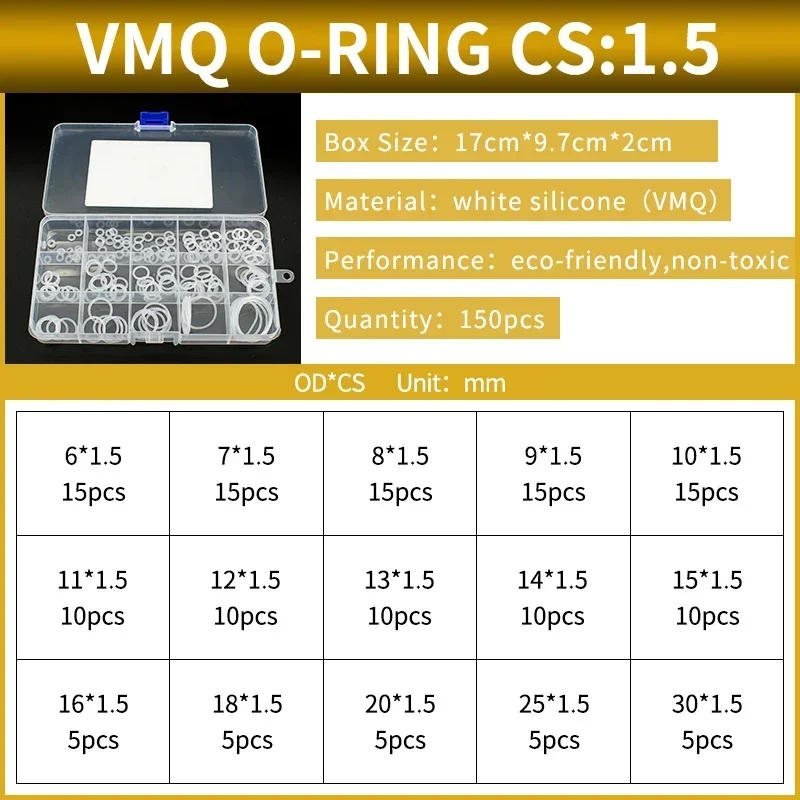 Description Picture 3 of itemBoxcs1.5mm boxed nitrile silicone fluorine rubber repair kit sealing waterproof combination kit gasket o-ring faucet machine
