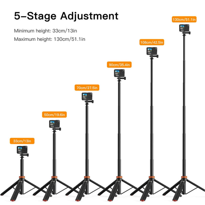 Description Picture 3 of itemUURIG 130cm Extendable Selfie Stick Tripod Stand Handle Grip for GoPro 12 11 10 9 8 Insta360 X4 DJI OSMO Action 3 4 Accessories