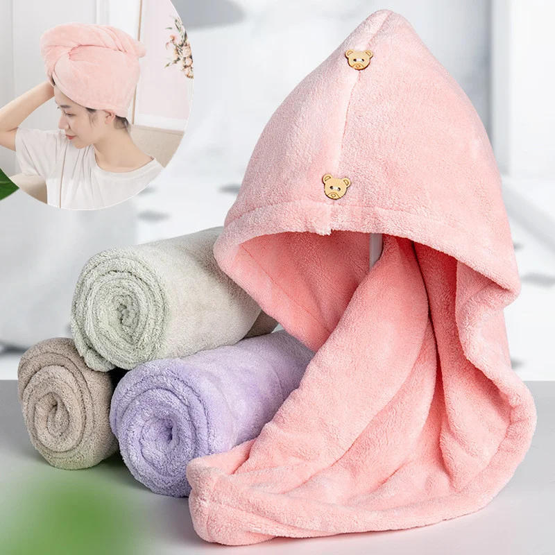 Description Picture 2 of itemPurchase Products Microfiber Hair Towel Hair Cap With Button Feminine Bathroom Accessories Quick-drying Bathrobe Home Textile