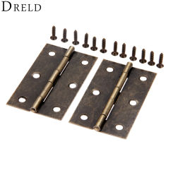 DRELD 2pcs Vintage Bronze Cabinet Door Luggage Hinge Jewelry Wood Boxes 6 Holes Decorative Hinges for Furniture Hardware 75*42mm