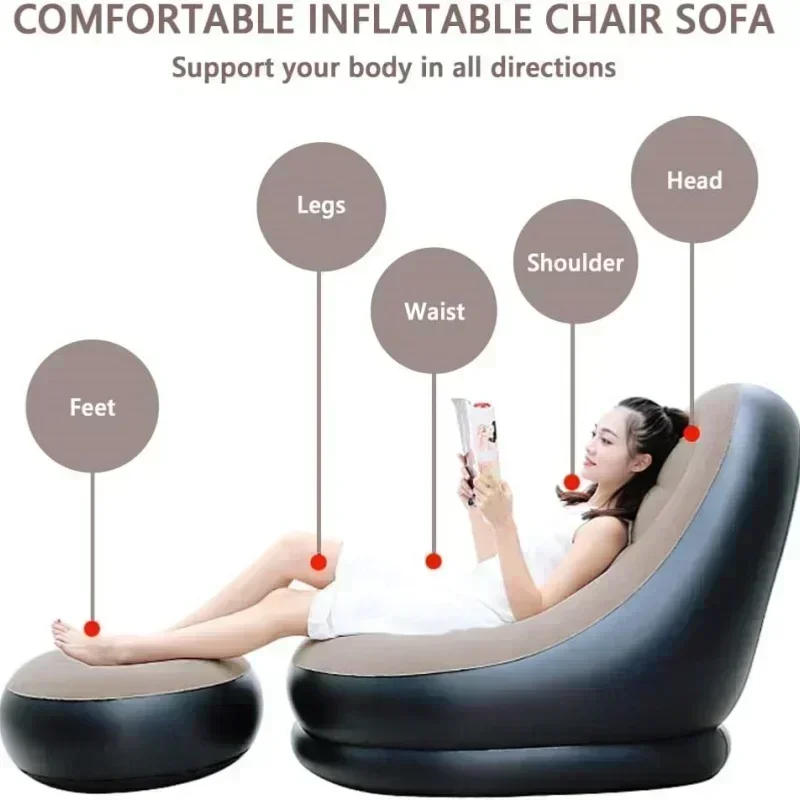 Description Picture 4 of itemNew Inflatable Leisure Bean Bag Sofa Lazy Sofa Set Outdoor Foldable Recliner Bed Fluffy Seat Tatami Footstool Bedroom Chair