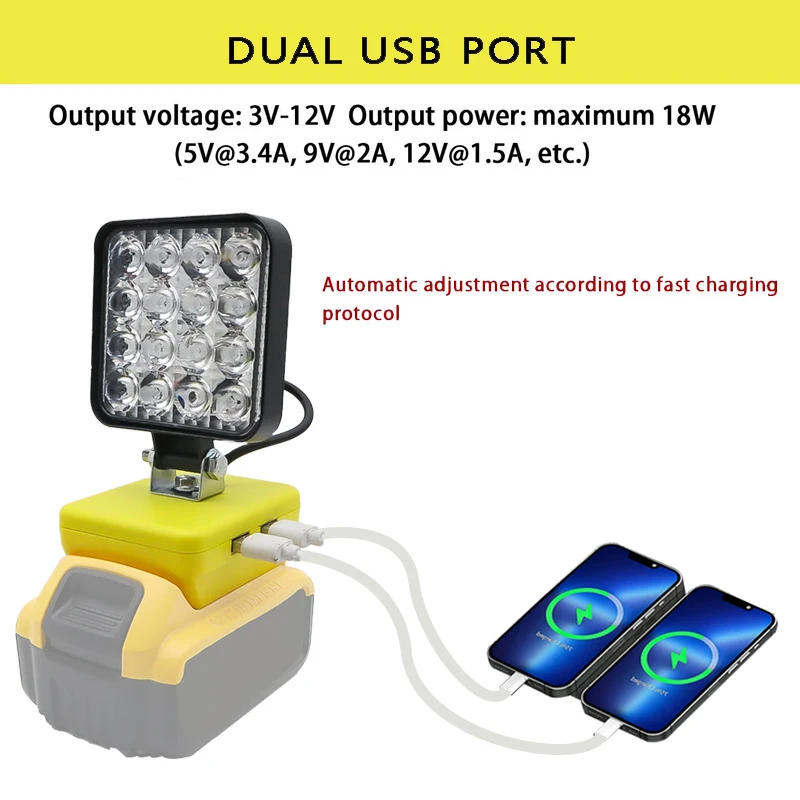 Description Picture 6 of itemLed Light For Dewalt For Milwaukee For Makita For Bosch 18V Battery Spotlight Outdoor Work Fishing Handheld Emergency Tool Lamp