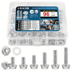 VKKM 96 pcs Stainless Steel M8 Hex Cap Flange Bolt Assortment Kit/Screws, Nuts & Washers, M8-1.25 x 12/20/25/30/35mm