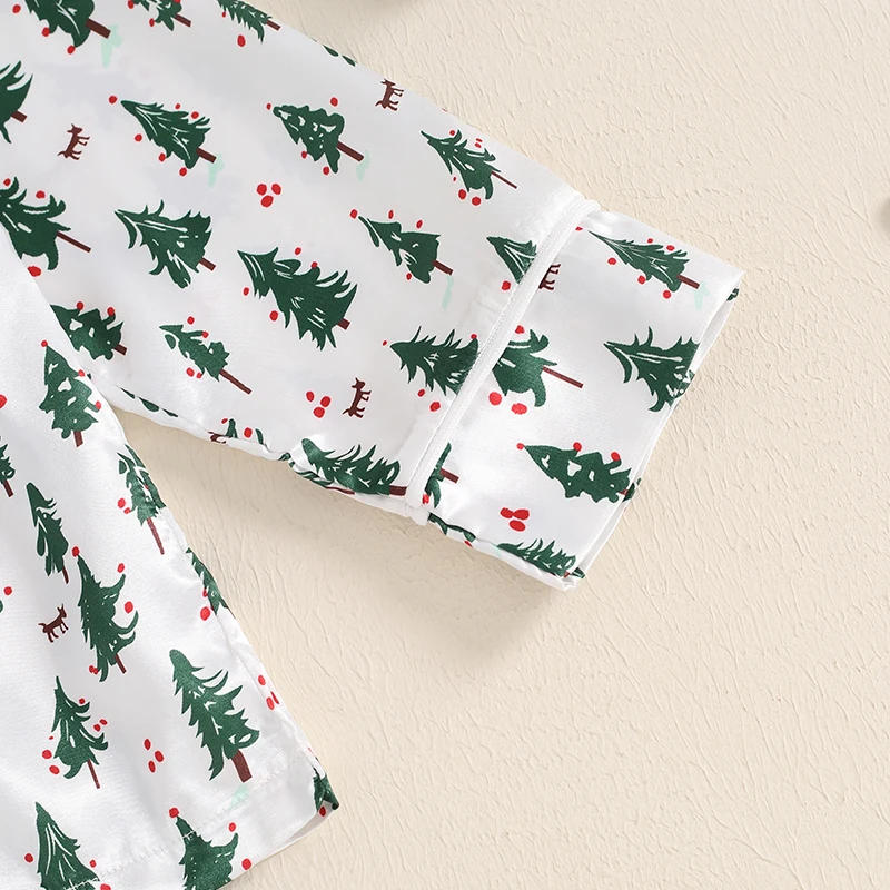 Description Picture 6 of itemKid Girl Boy Christmas Pajama Set Reindeer Print Long Sleeve Button Down Tops Elastic Waist Pants 2 Piece Set