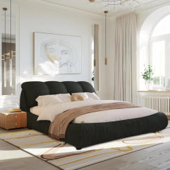 King Upholstered Platform Bed, with Oversized Padded Backrest and for Bedroom, Apartment Room,Solid Wood Frame