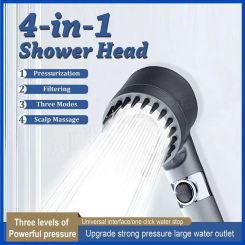 4 Spray Modes Massage Shower Head with Replacement Hose/Bracket/Cotton Filters Handheld High Pressure Showerhead Bath Rainfall