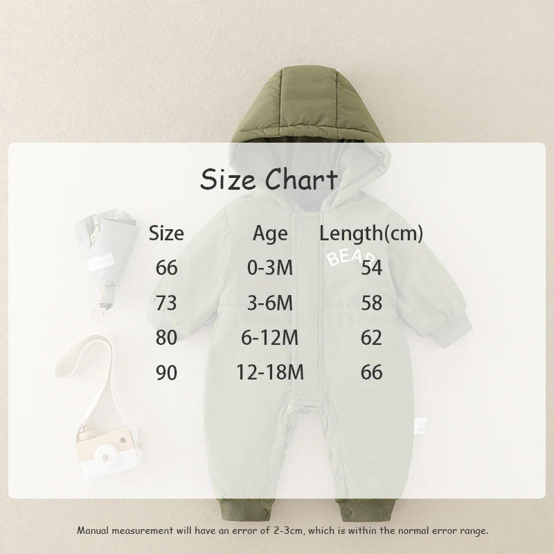 Description Picture 2 of itemAutumn Winter Baby Clothes Outdoor Jackets 0-2Y Infant Boys Warm Windproof Romper Toddler Girls Hooded Jumpsuit Newborn Outwear