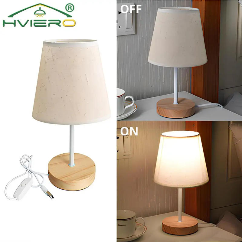 Description Picture 6 of itemSolid Wood Cloth Desk Lamps Led Decorative Bedroom Living Room Study Simple Creative Remote Control Atmosphere Small Night Light