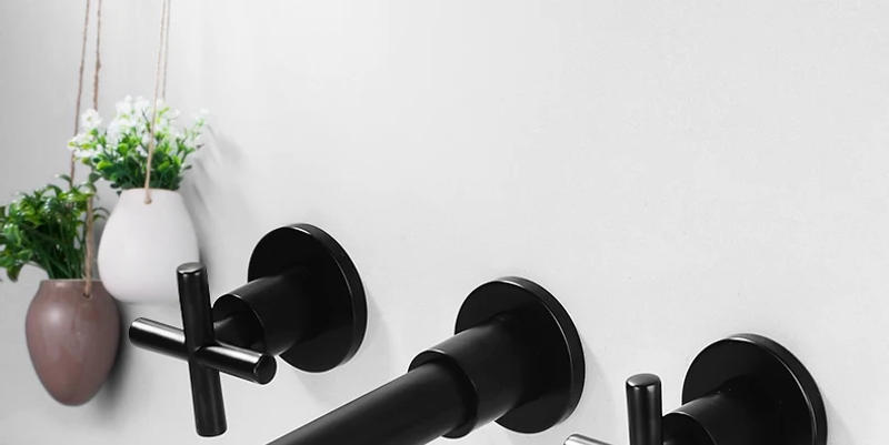 Description Picture 2 of itemIn-Wall Basin Faucet Set 3 hole Gold/Black Gold Brass Double Cross Handle Wall Mounted Bathroom Sink Faucet Hot Cold Tap XR8241