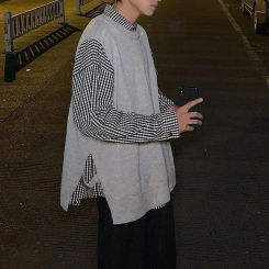 Men's Clothing Vest Slit Knit Sweater Male Plain Solid Color Sleeveless Crewneck Coat Waistcoat Round Collar Jacket Winter 2023
