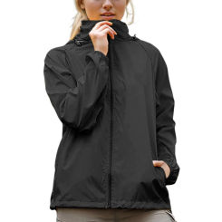 Outdoor Windproof Jackets Female Casual Lightweight Detachable Hooded Coats Windbreaker Long Sleeve Zipper Slit Pocket Outerwear