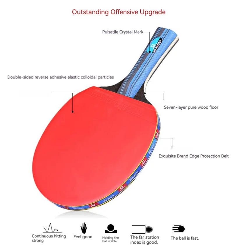 Description Picture 6 of item2PCS Ping Pong Racket Table Tennis Beginners 3 Star Training Set Pimples-in Horizontal racket Rubber Hight Quality Blade Bat