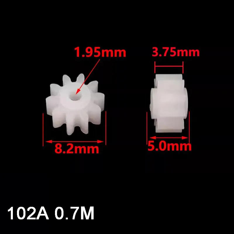 Description Picture 2 of item102A 0.7M Plastic Gear OD=8.2mm 10 Teeth 2mm Hole Remote Control Toy Drive Parts