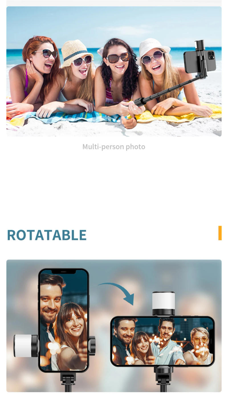 Description Picture 3 of itemRoreta NEW Portable Wireless Bluetooth Phone Telescopic Selfie Stick Tripod With Fill Light for Huawei iPhone 14 Android Xiaomi