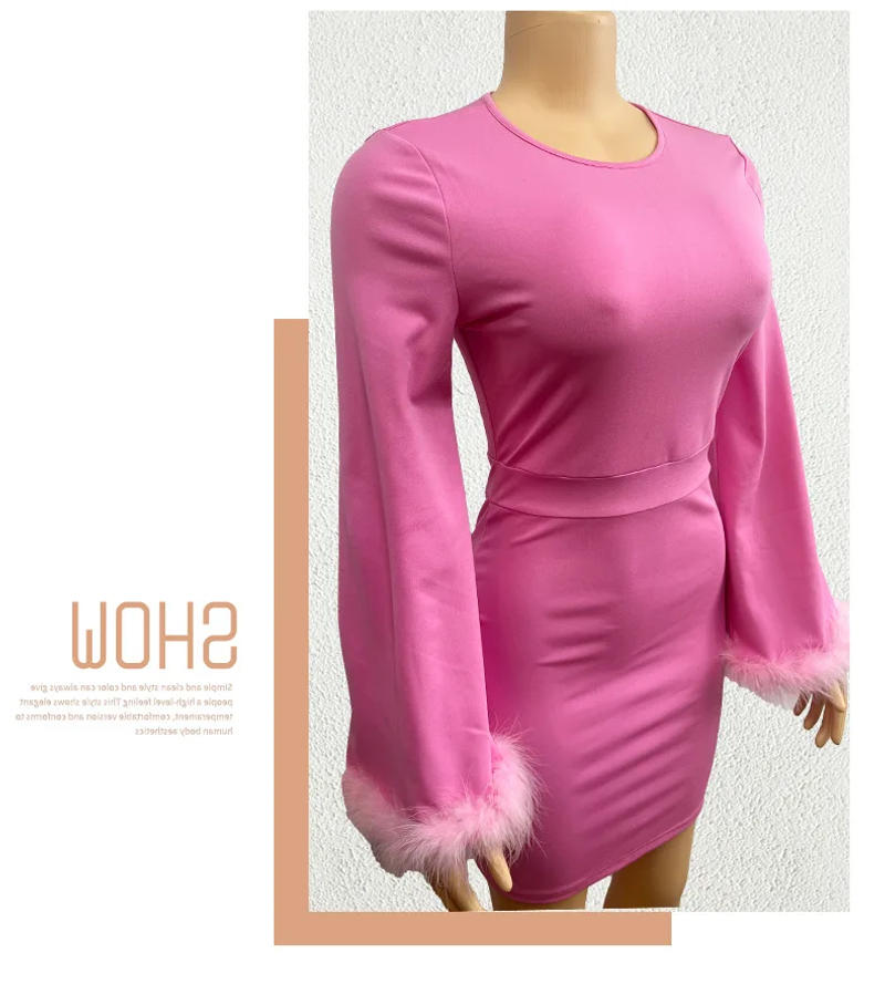 Description Picture 5 of itemMid Length Dress Women Sexy Dresses Slim Fit Vestidos Streetwear Round Neck Feather High Waist Elegant Y2k Party Club 2025