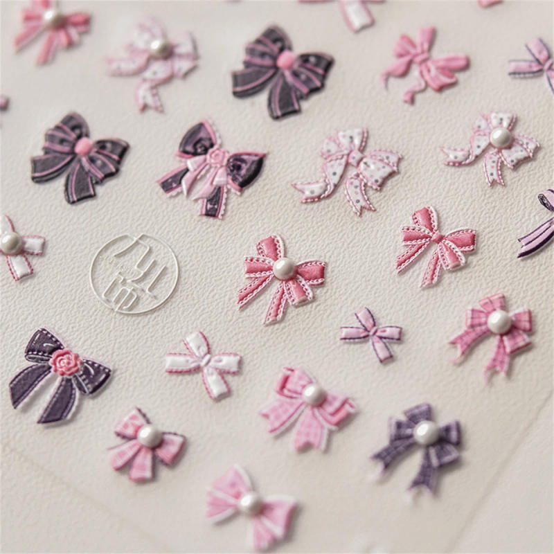 Description Picture 3 of itemPink Black Bowknot Retro White Lace Rose 5D Embossed Reliefs Self Adhesive Nail Art Stickers Vintage Manicure Decals Wholesale