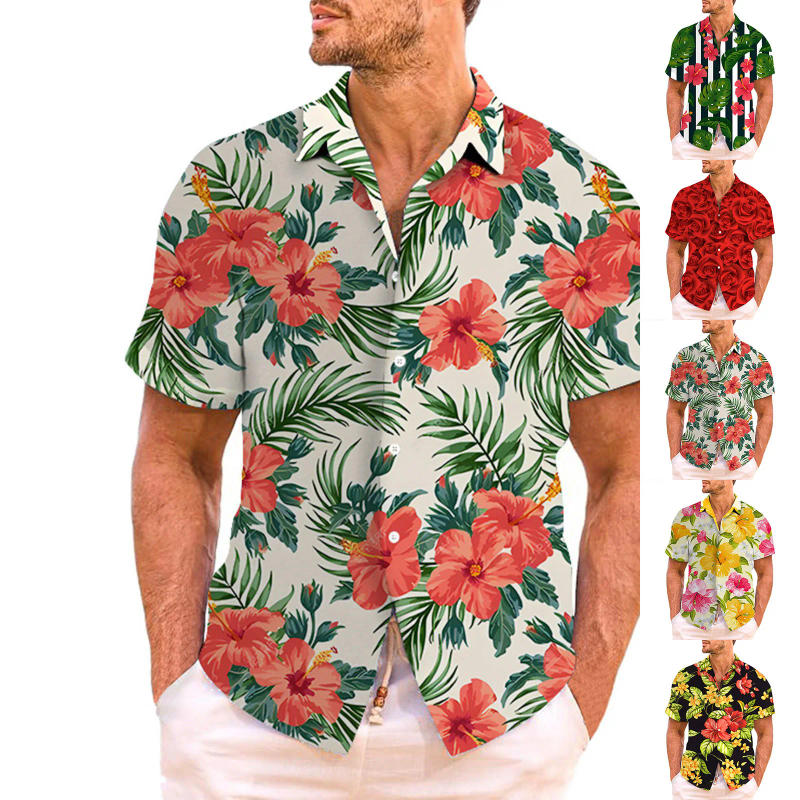Description Picture 2 of item2024 Trend Flower 3d Printed Shirts For Men Clothes Hawaiian Beach Shirt Casual Cute Animal Short Sleeve Men Blouses Top
