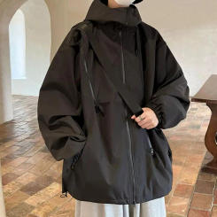 Autumn Winter Trench Coat Trench Coat Men's Hooded Windbreaker Coat with Zipper Placket Stylish Outdoor Sports Jacket for Autumn