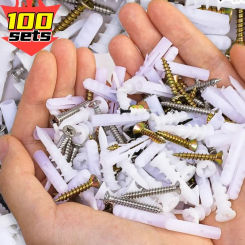 100/10sets Self-Drilling Screw Drilling Plug Plastic Expansion Tube Pipe Serrated Thorny Wall Anchor Expansion Bolt Fastener
