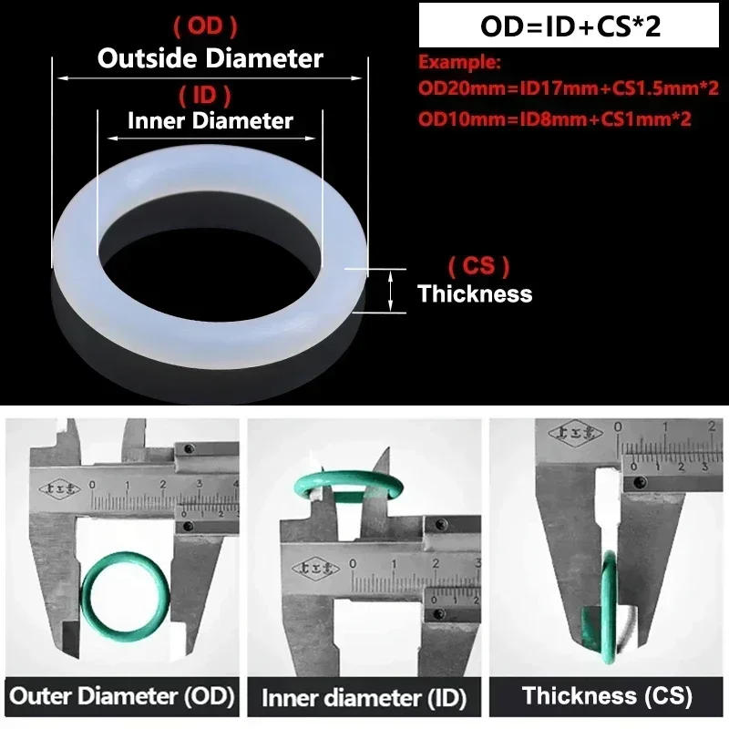Description Picture 3 of item50pcs VMQ O Ring Gasket CS 1/2/3/4mm Thickness White Food Grade Waterproof Washer Nontoxic Round O Shape Silicone Rubber Ring