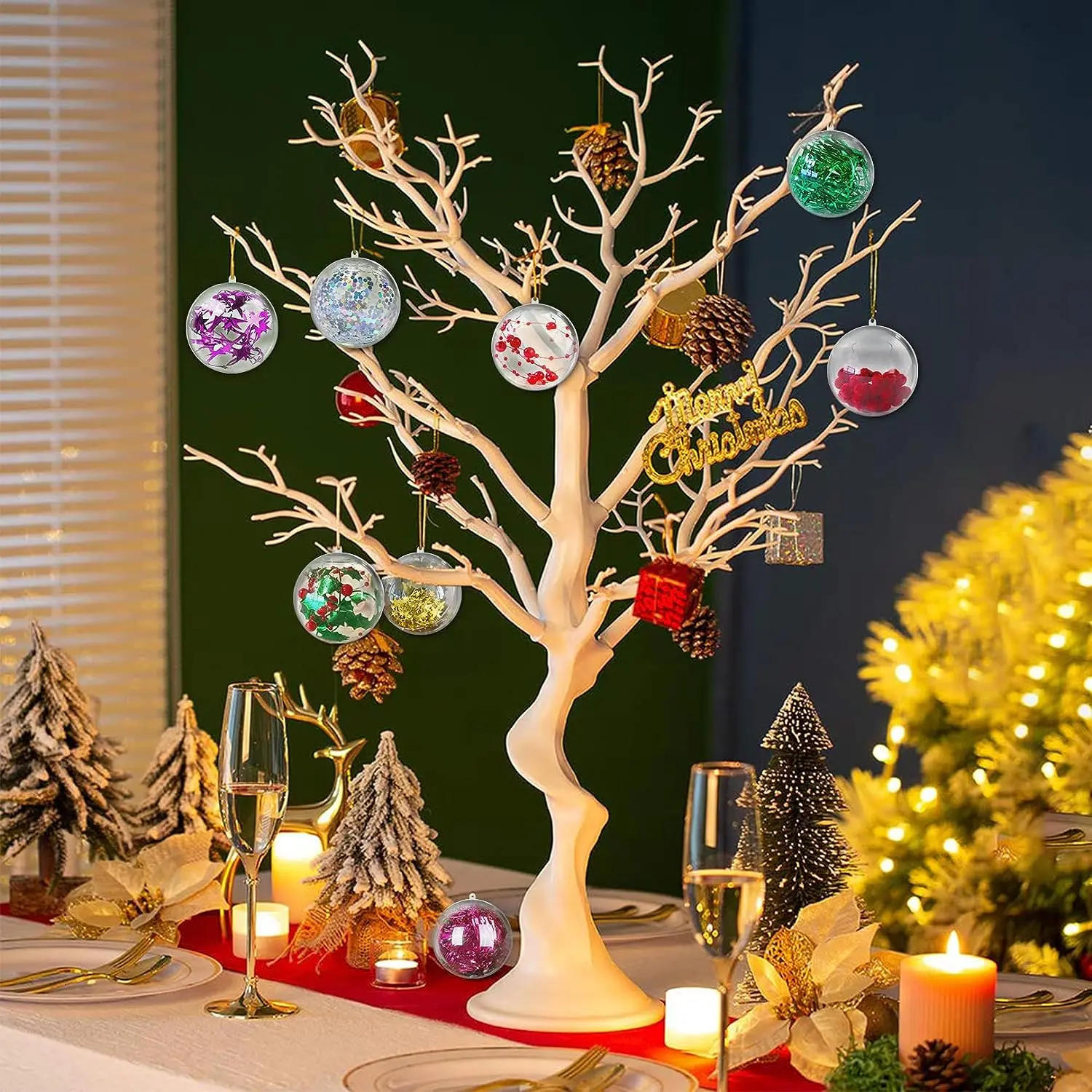Description Picture 4 of item1/12Pcs DIY Hollow Balls Christmas Plastic Transparent Fillable Bauble Xmas Tree Hanging Ornaments Home Party Gifts Box Decor
