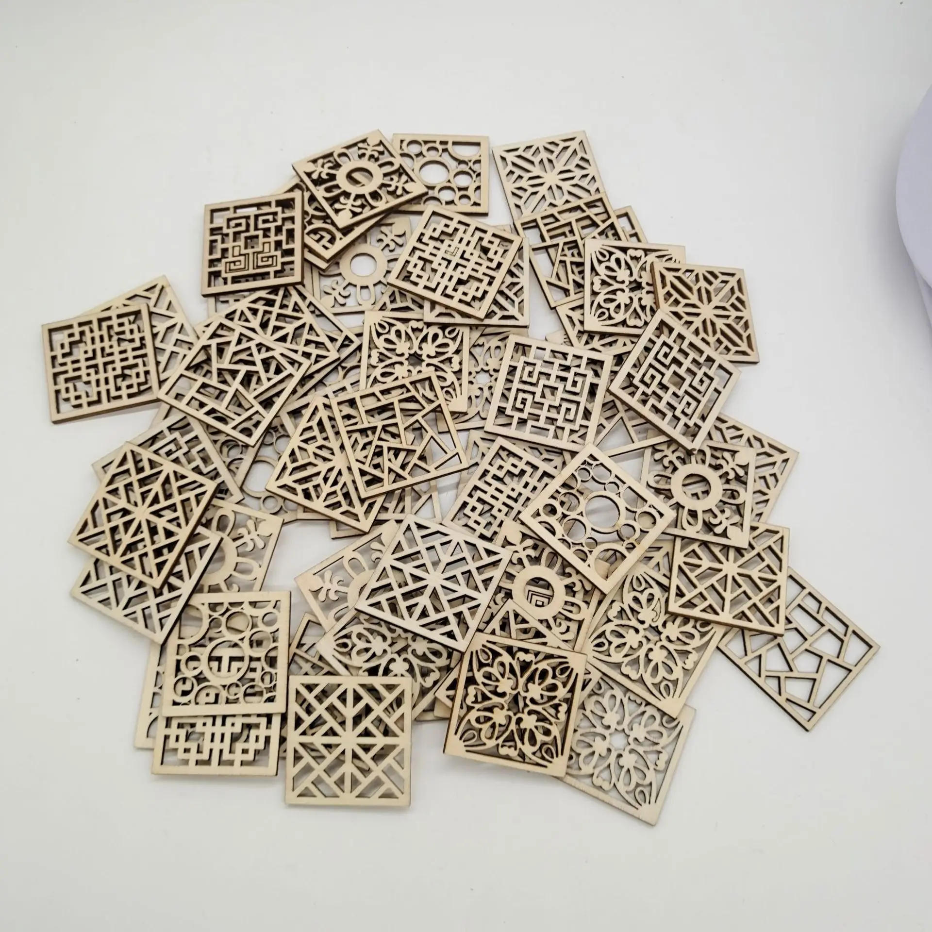 Description Picture 6 of item20pcs Laser Cut Wood Embellishment Hollow Out Square Flower Shape Wood Discs Unfinished Wood Cutout for Arts Crafts DIY Decor