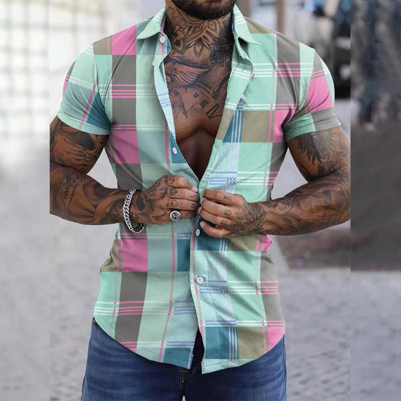 Description Picture 5 of itemShirts Blouse Beach Party Breathable Button Down Casual Collared Plaid Quick-drying Short Sleeve Skin-friendly
