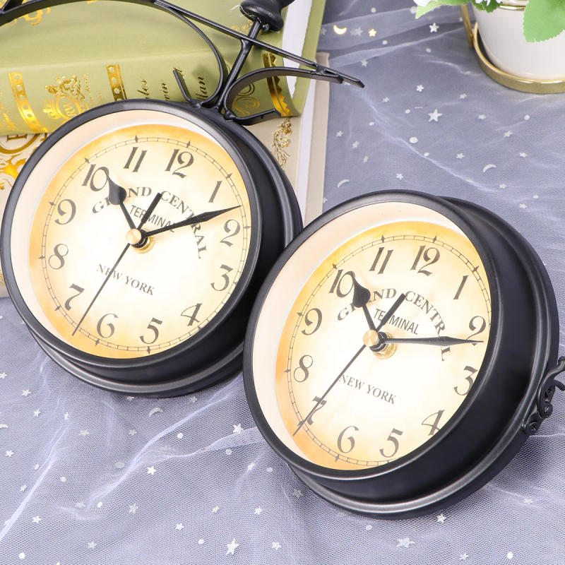 Description Picture 3 of itemDouble Sided Train Station Waterproof Wall Clock Retro Wrought Iron Wall Clock Garden Silent Wall Clock timer Decoration