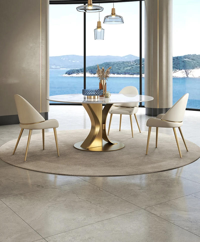 Description Picture 5 of itemSlate Turntable Designer Creative Dining Table Luxury Modern Minimalist Household Bright Marble Round Mesa Comedor Furniture WK