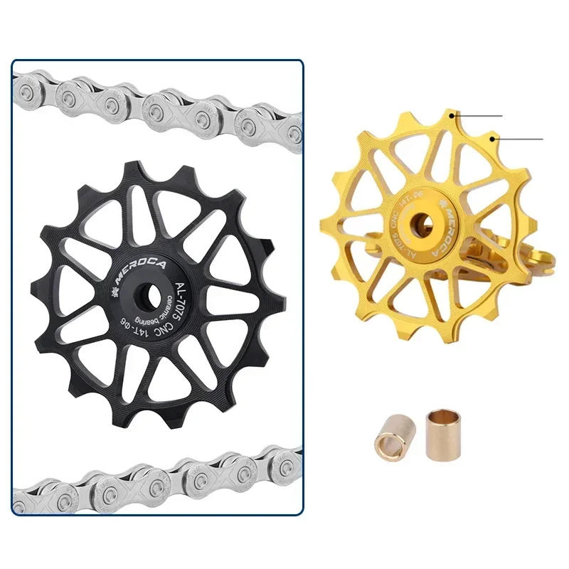 Description Picture 4 of item﻿ MEROCA Ceramic Pulleys Bike Jockey Wheel12/14Taluminum Alloy Pulley Seale  MTB Rear Derailleur Guide Wheel Bicycle Accessories