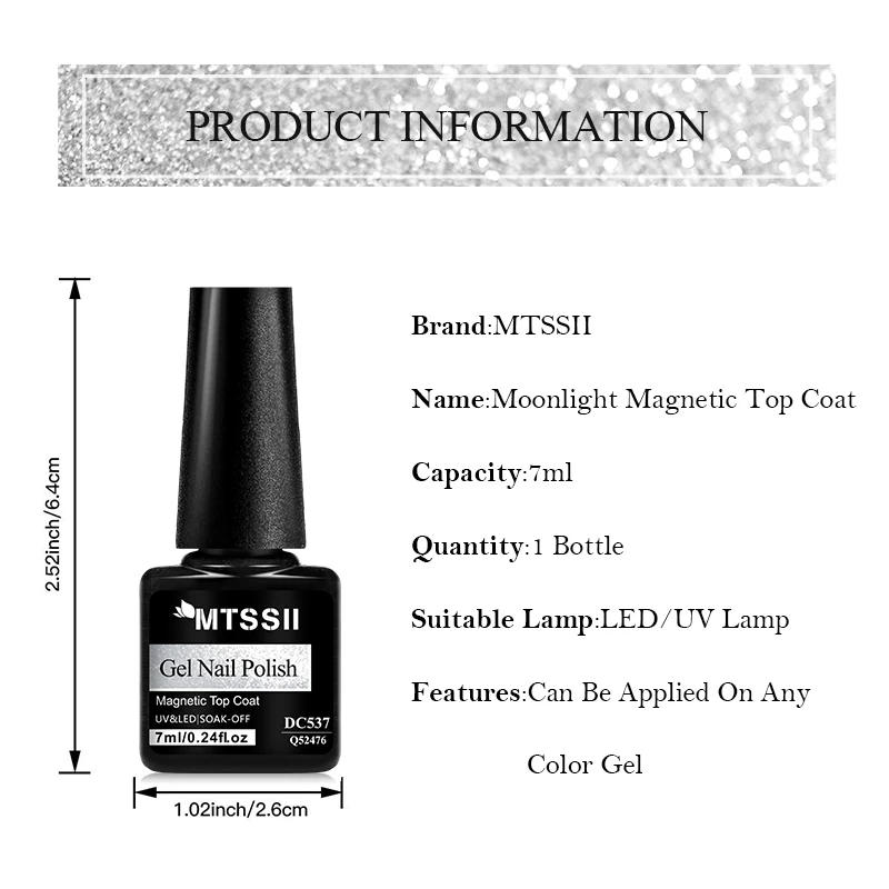 Description Picture 2 of itemMtssii 7ML Moonlight Cat Magnetic Top Coat 2 IN 1 Function Gel Nail Polish Sparkly Magnetic Glitter Semi Permanent Nail Art Gel