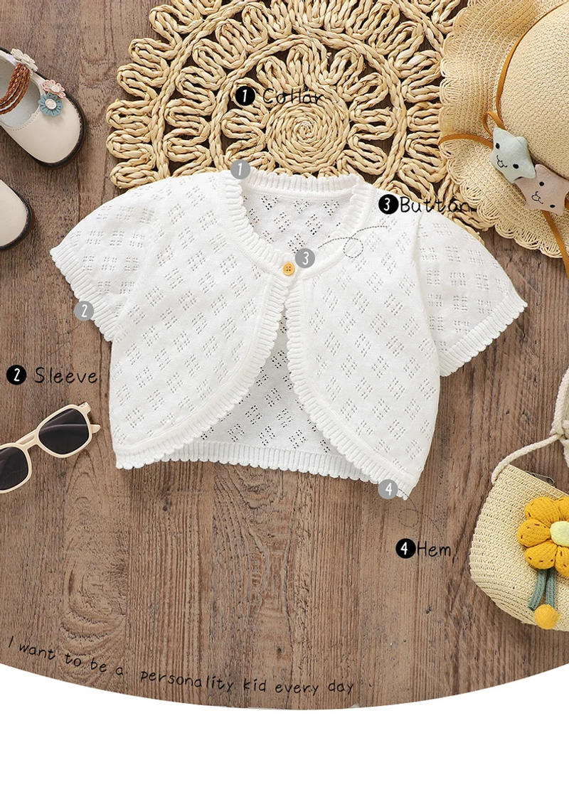 Description Picture 4 of itemBaby Girl Sweaters Knit Infant Kid Cardigan Short Sleeve Summer Newborn Children Clothes Fashion Hollow Out White Tops Outerwear