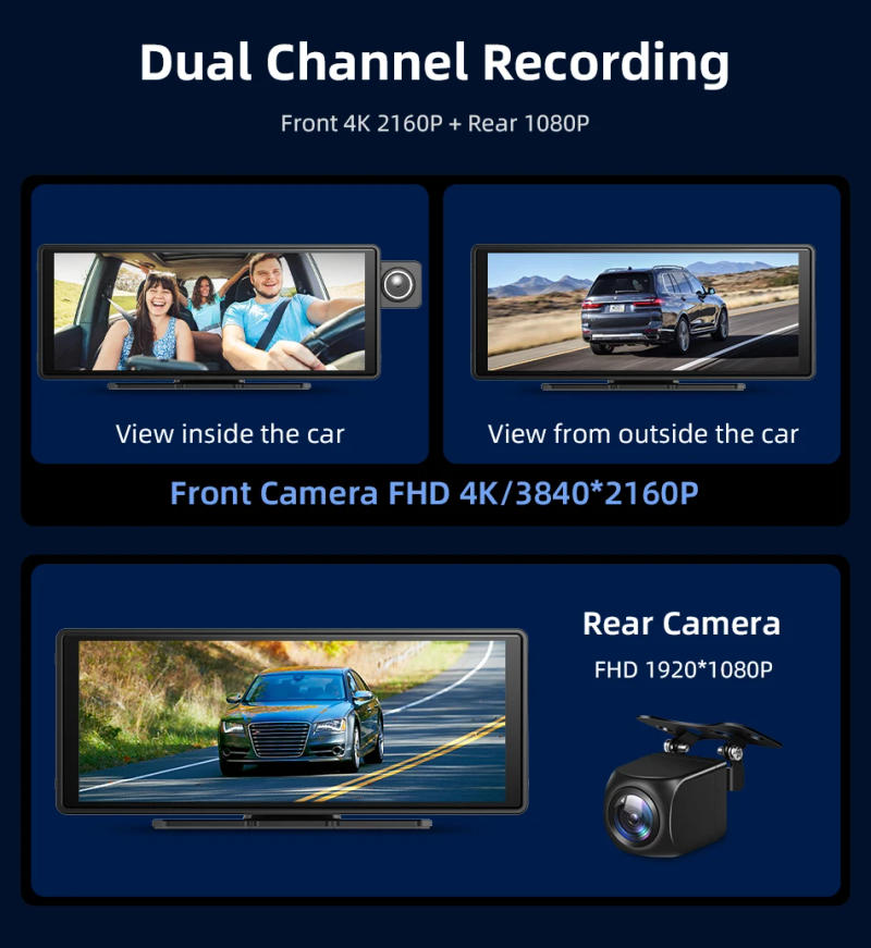 Description Picture 6 of item9/10.26'' 4K Dashboard AI Screen Dash Cam GPS Navigation Carplay Android Auto Rearview Camera Dual Lens Video Recorder BT FM AUX