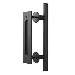 Barn Door Handle Kit 12inch Heavy Duty Handle With Flush Finger Pull Matte Black Door Hardware Set Rustic Handle For Furniture